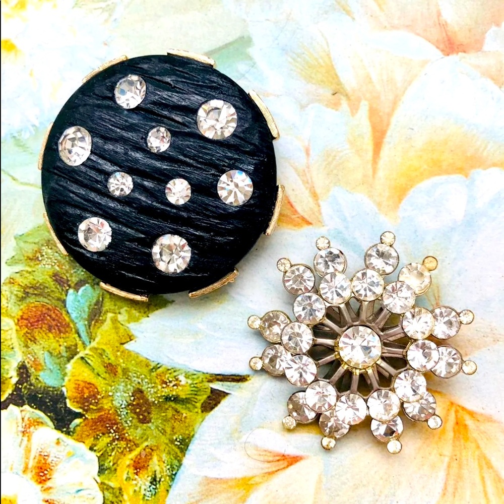 Vintage Deco black crystal Pendant Brooch lot